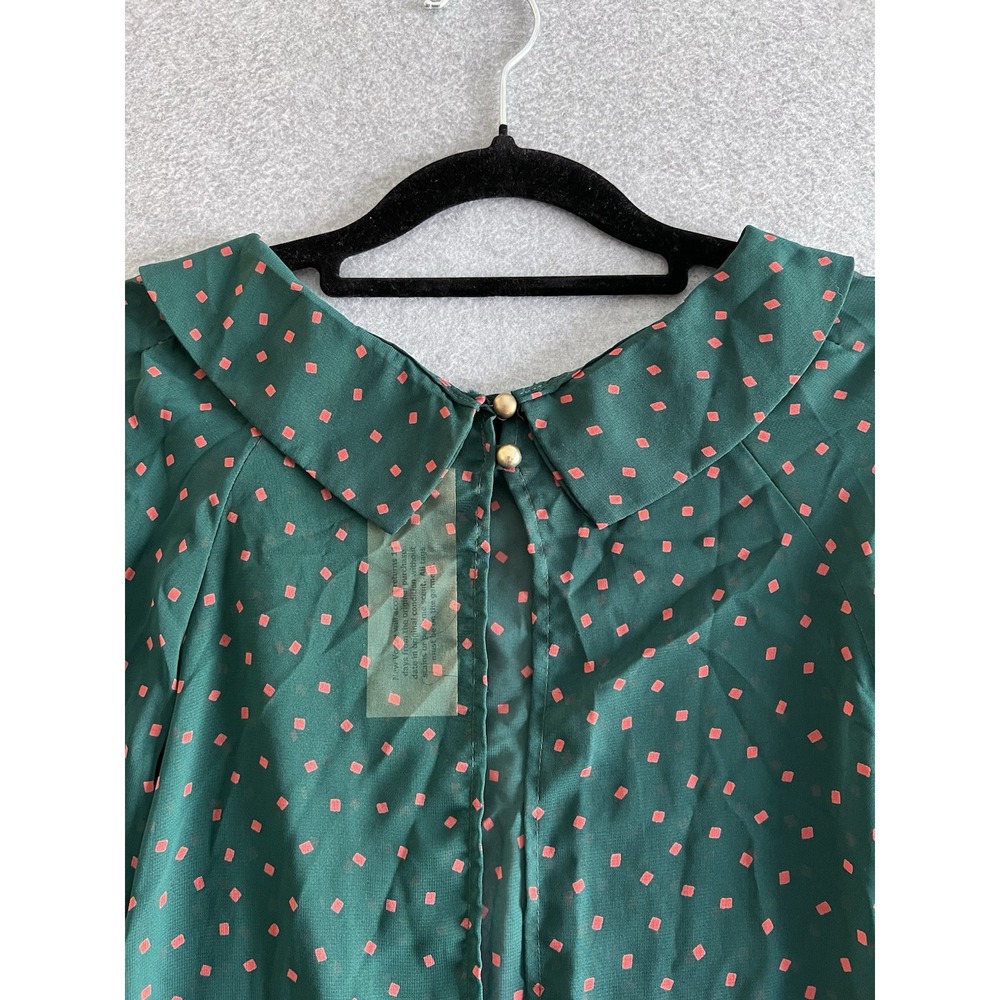My Story Blouse Sheer Lightweight Green Coral Pink Polka Dots M Classic Boutique
